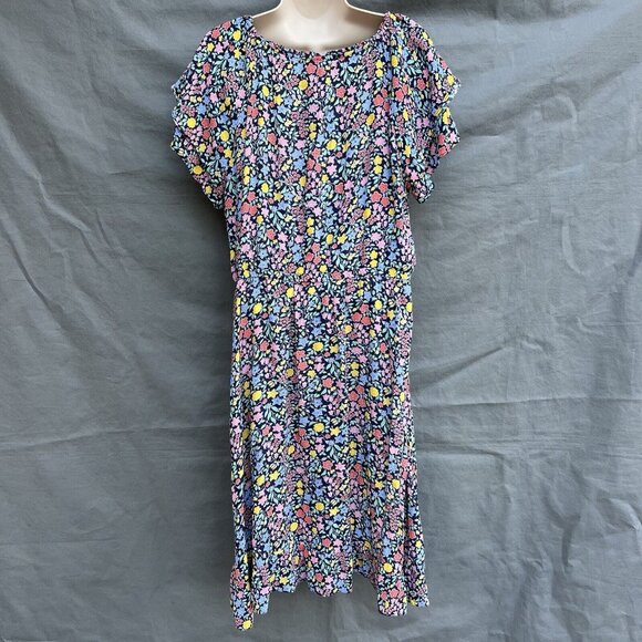 Talbots Blue Floral Size 14 Dress Key Hole Light Weight Short Sleeve Peasant - Picture 2 of 5